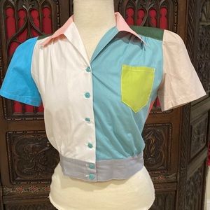 Freddies of Pinewood multicolor 40s vintage inspired pinup top blouse 12 M